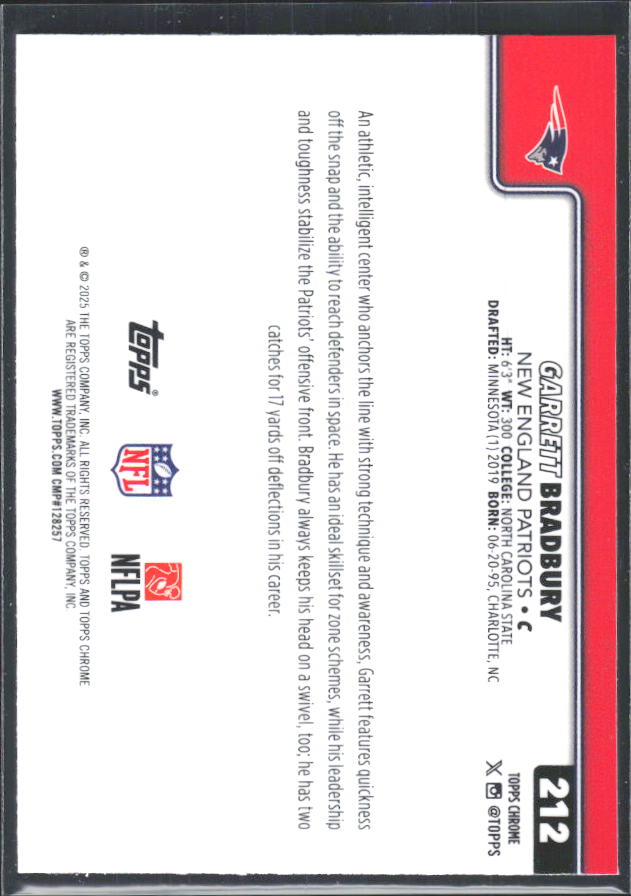 2025 Topps Chrome #212 Garrett Bradbury – baksida