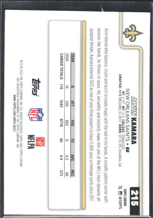 2025 Topps Chrome #215 Alvin Kamara – baksida