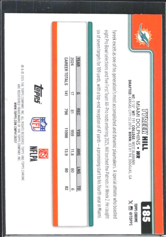 2025 Topps Chrome #185 Tyreek Hill – baksida