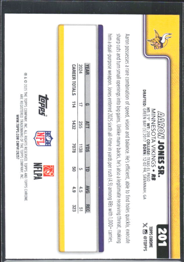 2025 Topps Chrome #201 Aaron Jones – baksida
