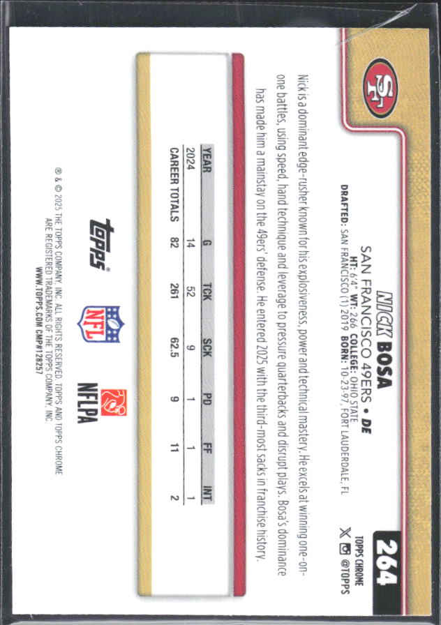2025 Topps Chrome #264 Nick Bosa – baksida