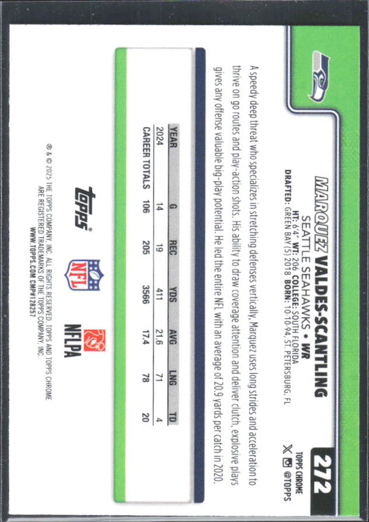 2025 Topps Chrome #272 Marquez Valdes-Scantling – baksida