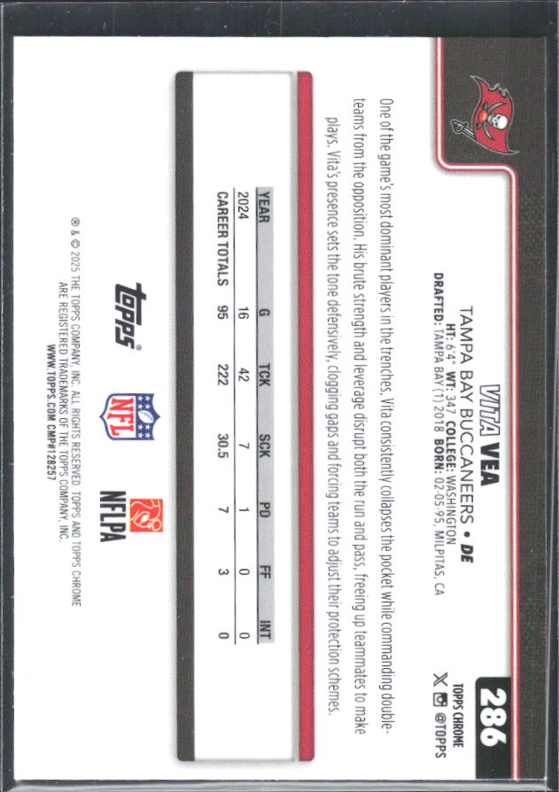 2025 Topps Chrome #286 Vita Vea – baksida