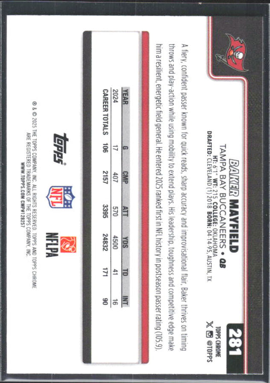 2025 Topps Chrome #281 Baker Mayfield – baksida