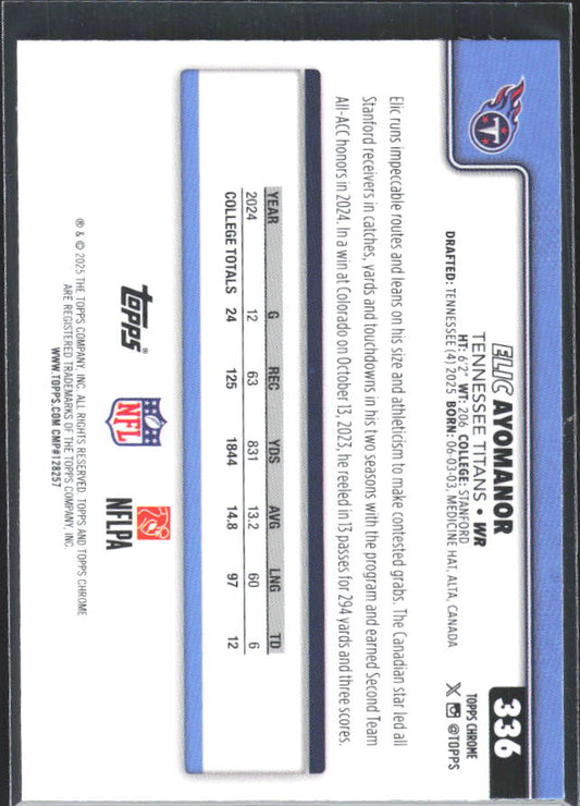 2025 Topps Chrome #336 Elic Ayomanor – baksida