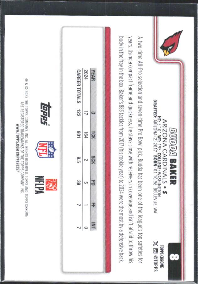 2025 Topps Chrome #8 Budda Baker – baksida