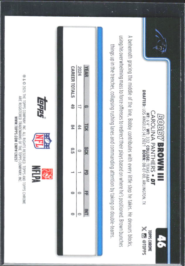 2025 Topps Chrome #46 Bobby Brown III – baksida