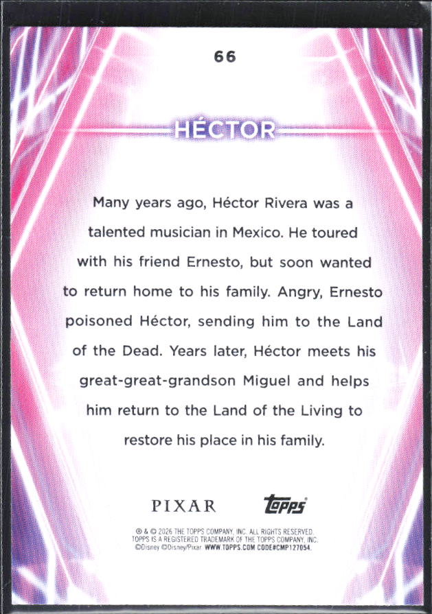 2026 Topps Disney Neon #66 Héctor – baksida
