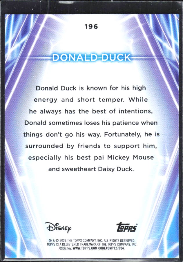 2026 Topps Disney Neon #196 Donald Duck – baksida