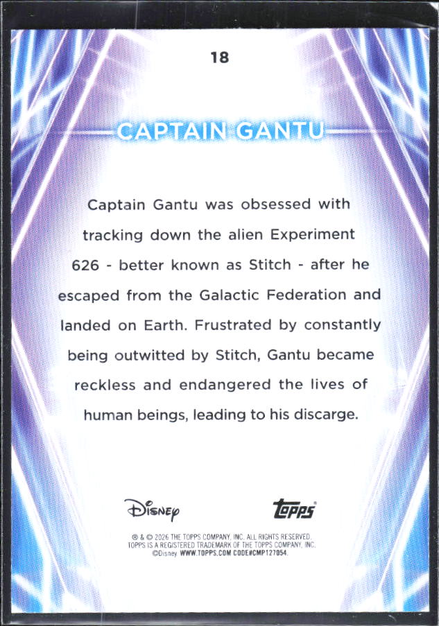 2026 Topps Disney Neon #18 Captain Gantu – baksida