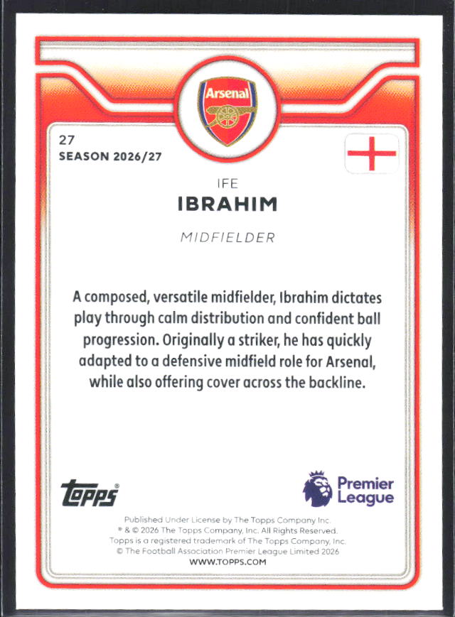 2026-27 Topps Premier League #27 Ife Ibrahim – baksida