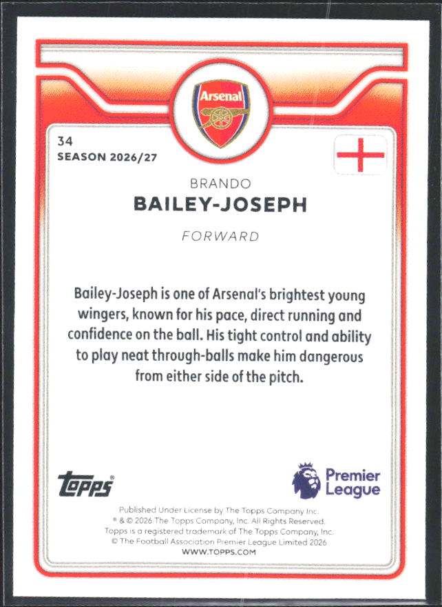 2026-27 Topps Premier League #34 Brando Bailey-Joseph – baksida