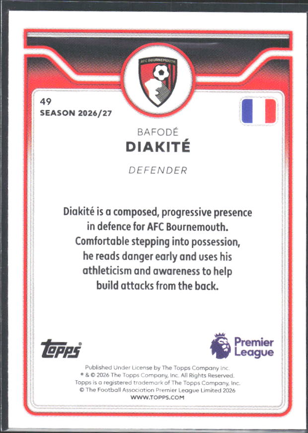 2026-27 Topps Premier League #49 Bafodé Diakité – baksida