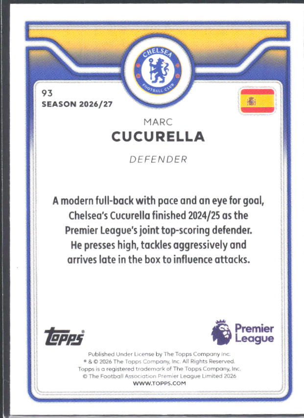 2026-27 Topps Premier League #93 Marc Cucurella – baksida