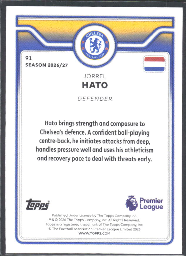 2026-27 Topps Premier League #91 Jorrel Hato – baksida