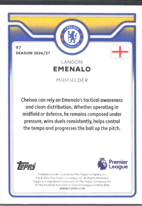 2026-27 Topps Premier League #97 Landon Emenalo – baksida