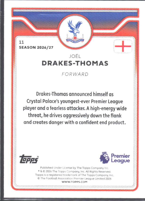 2026-27 Topps Premier League Future Stars #11 Joël Drakes-Thomas – baksida