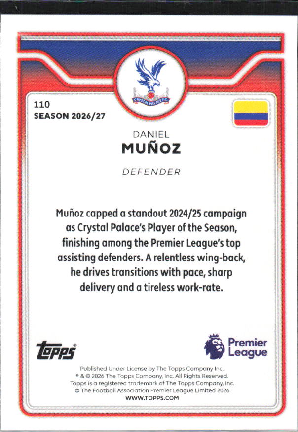 2026-27 Topps Premier League #110 Daniel Muñoz – baksida