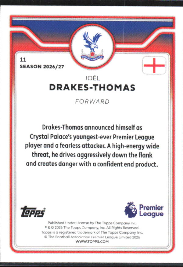 2026-27 Topps Premier League Future Stars #11 Joël Drakes-Thomas – baksida