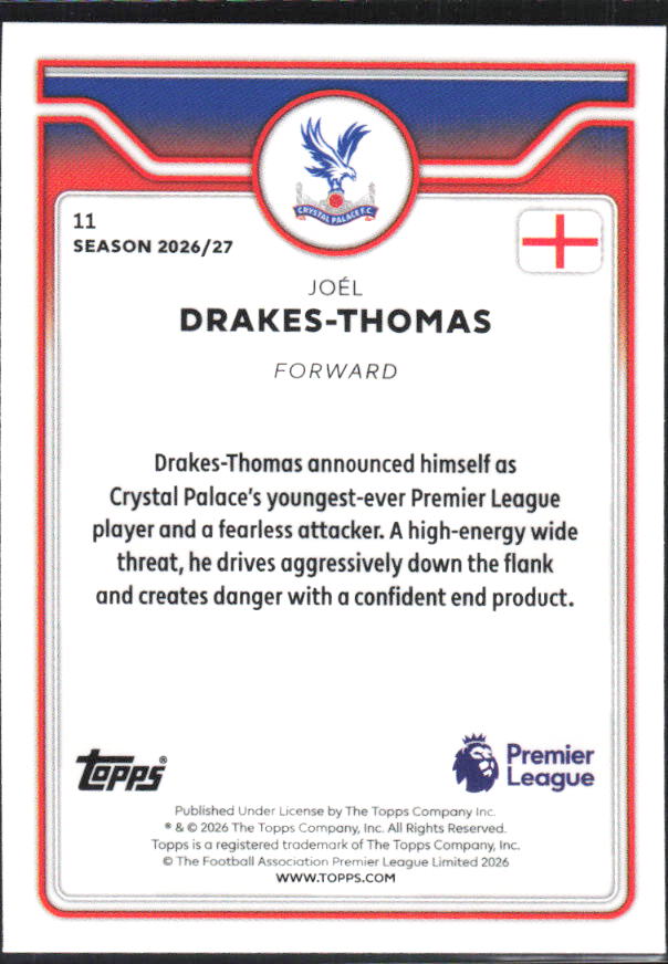 2026-27 Topps Premier League Future Stars #11 Joël Drakes-Thomas – baksida