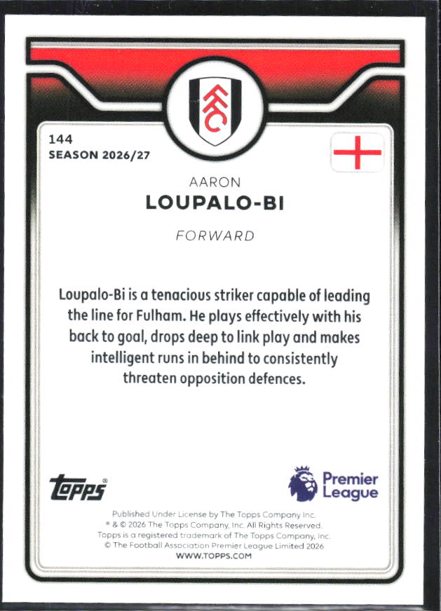 2026-27 Topps Premier League #144 Aaron Loupalo-Bi – baksida
