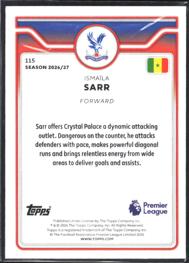 2026-27 Topps Premier League #115 Ismaïla Sarr – baksida