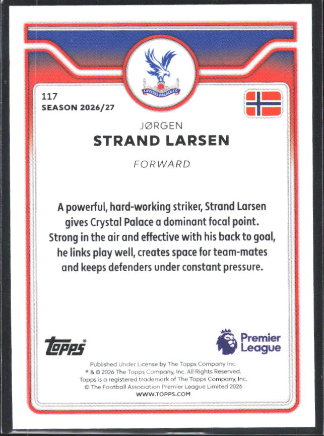 2026-27 Topps Premier League #117 Jørgen Strand Larsen – baksida