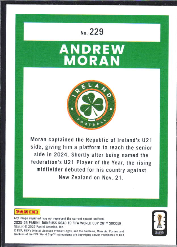 2025-26 Donruss Road to FIFA World Cup #229 Andrew Moran – baksida