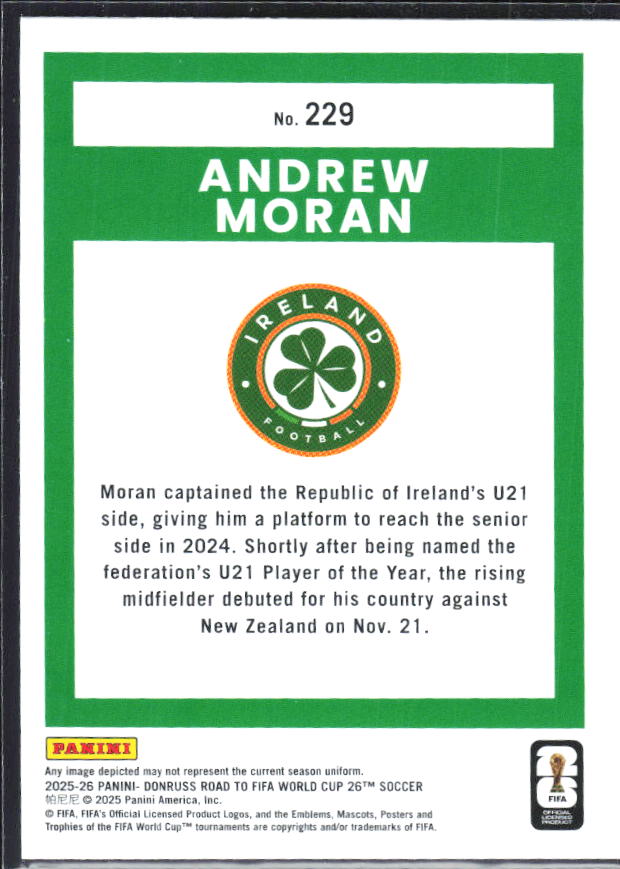2025-26 Donruss Road to FIFA World Cup #229 Andrew Moran – baksida