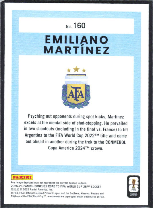 2025-26 Donruss Road to FIFA World Cup #160 Emiliano Martinez – baksida