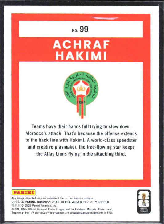 2025-26 Donruss Road to FIFA World Cup #99 Achraf Hakimi – baksida