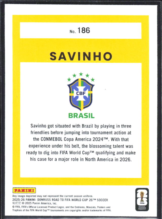 2025-26 Donruss Road to FIFA World Cup #186 Savinho – baksida