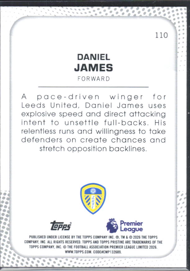 2025-26 Topps Pristine Premier League #110 Daniel James – baksida