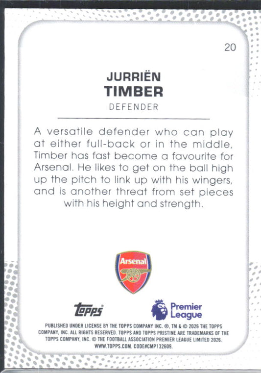 2025-26 Topps Pristine Premier League #20 Jurriën Timber – baksida
