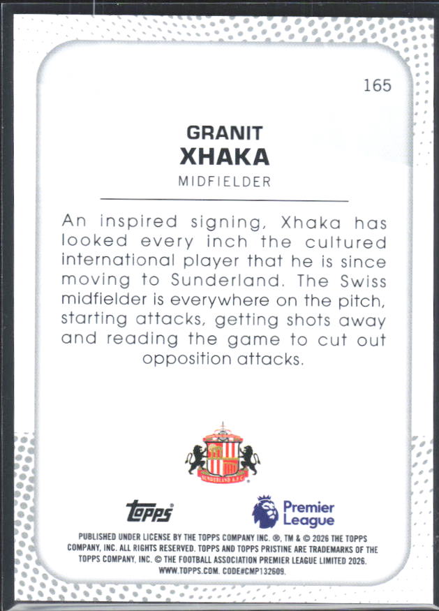 2025-26 Topps Pristine Premier League #165 Granit Xhaka – baksida