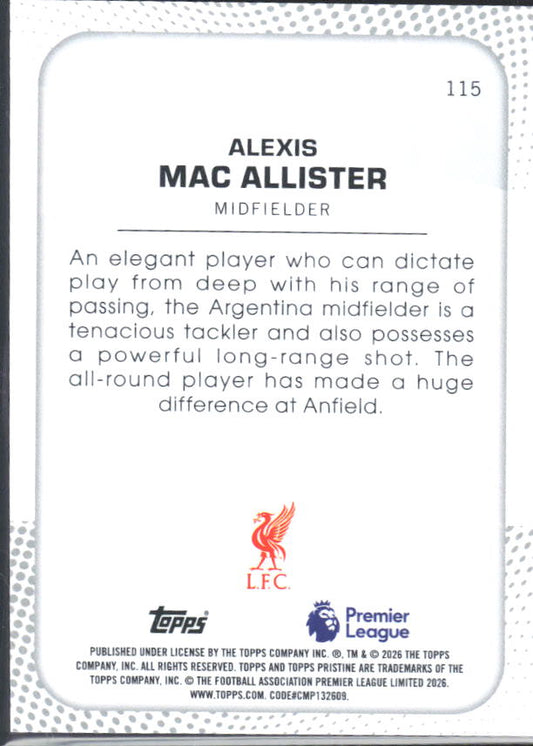 2025-26 Topps Pristine Premier League #115 Alexis Mac Allister – baksida