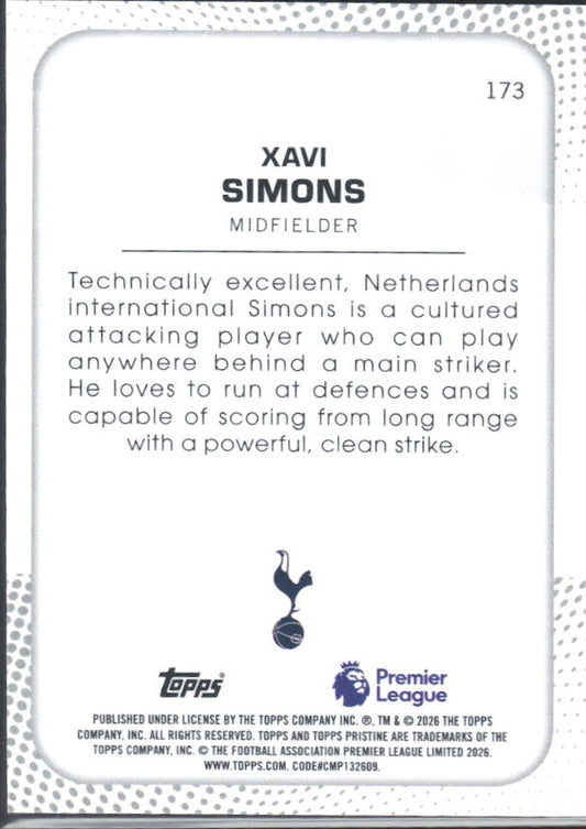 2025-26 Topps Pristine Premier League #173 Xavi Simons – baksida