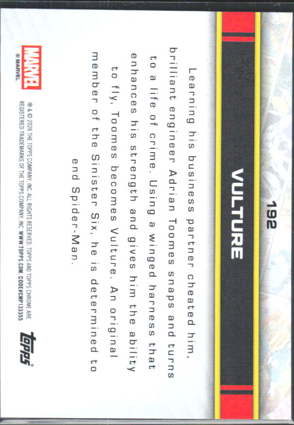2026 Topps Chrome Marvel Comics #192 Vulture – baksida