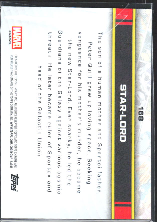 2026 Topps Chrome Marvel Comics #168 Star-Lord – baksida