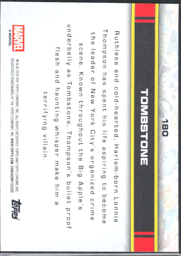 2026 Topps Chrome Marvel Comics #180 Tombstone – baksida