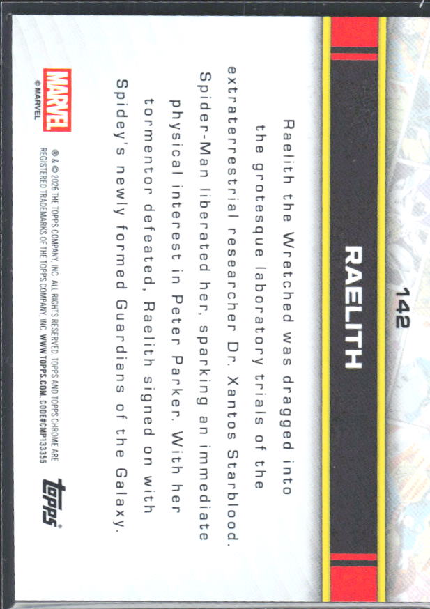 2026 Topps Chrome Marvel Comics #142 Raelith – baksida