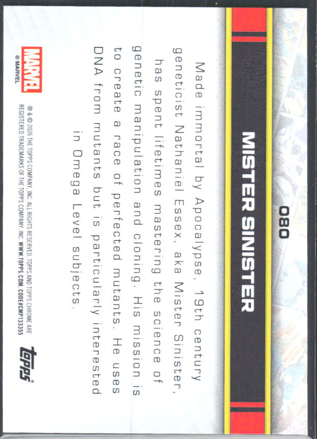 2026 Topps Chrome Marvel Comics #80 Mister Sinister – baksida