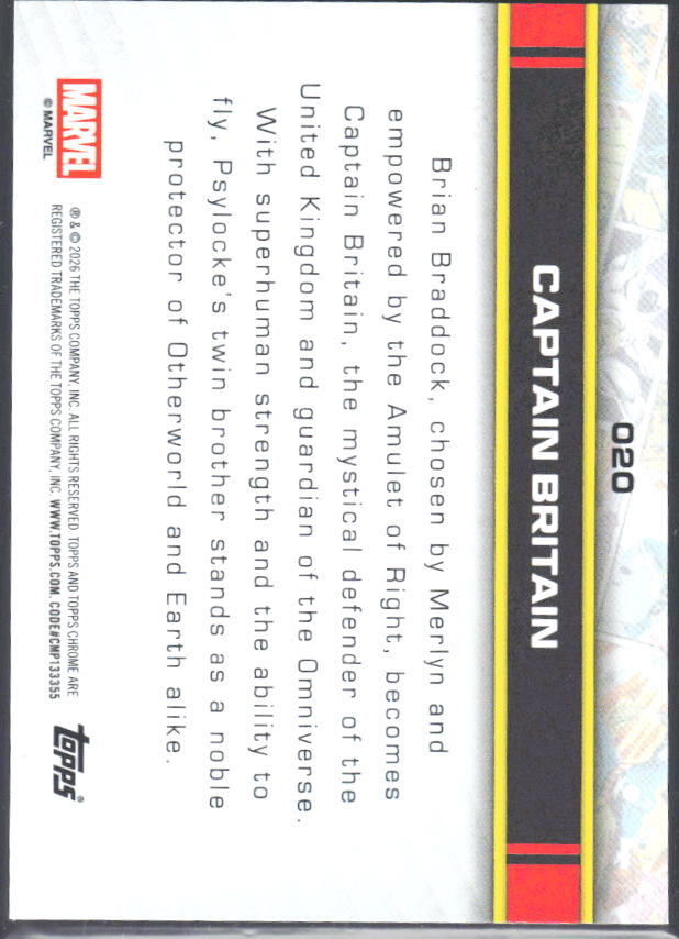 2026 Topps Chrome Marvel Comics #20 Captain Britain – baksida