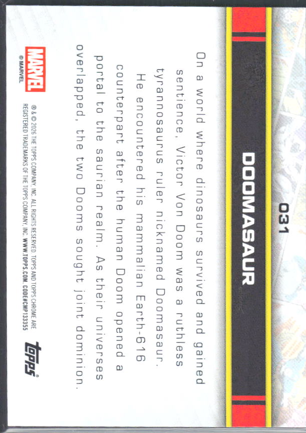 2026 Topps Chrome Marvel Comics #31 Doomasaur – baksida