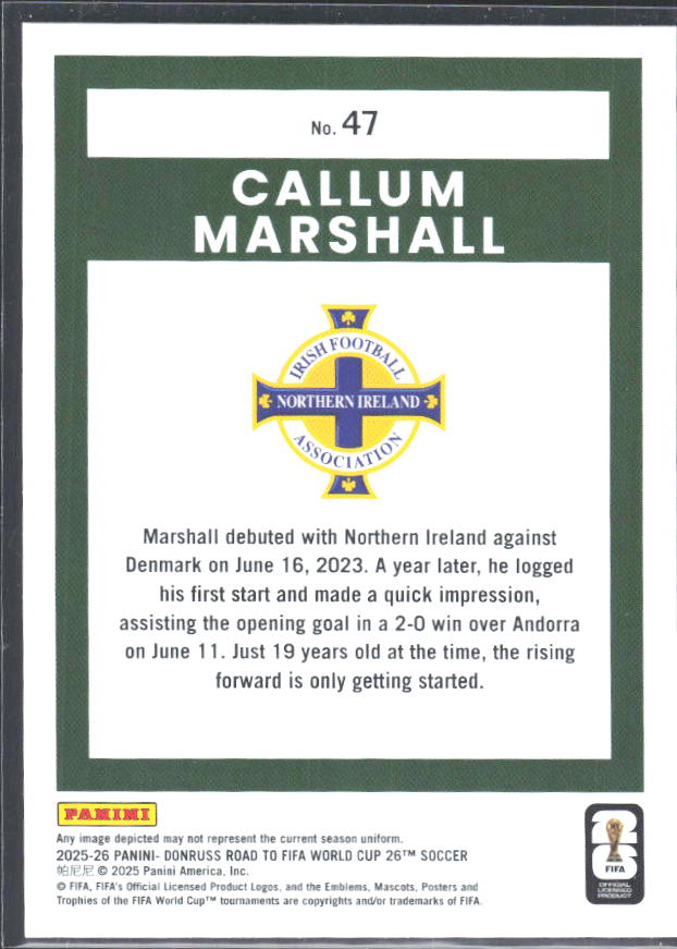2025-26 Donruss Road to FIFA World Cup #47 Callum Marshall – baksida
