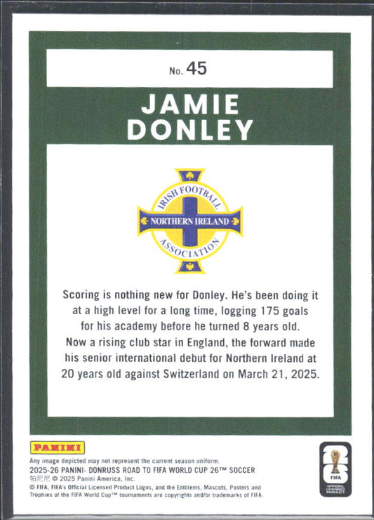 2025-26 Donruss Road to FIFA World Cup #45 Jamie Donley – baksida