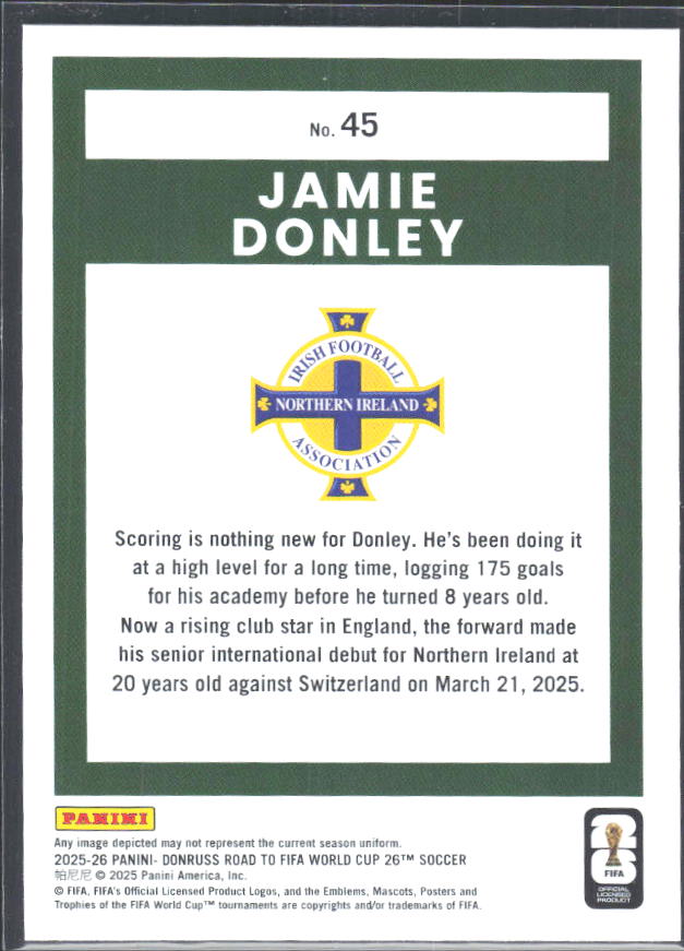 2025-26 Donruss Road to FIFA World Cup #45 Jamie Donley – baksida