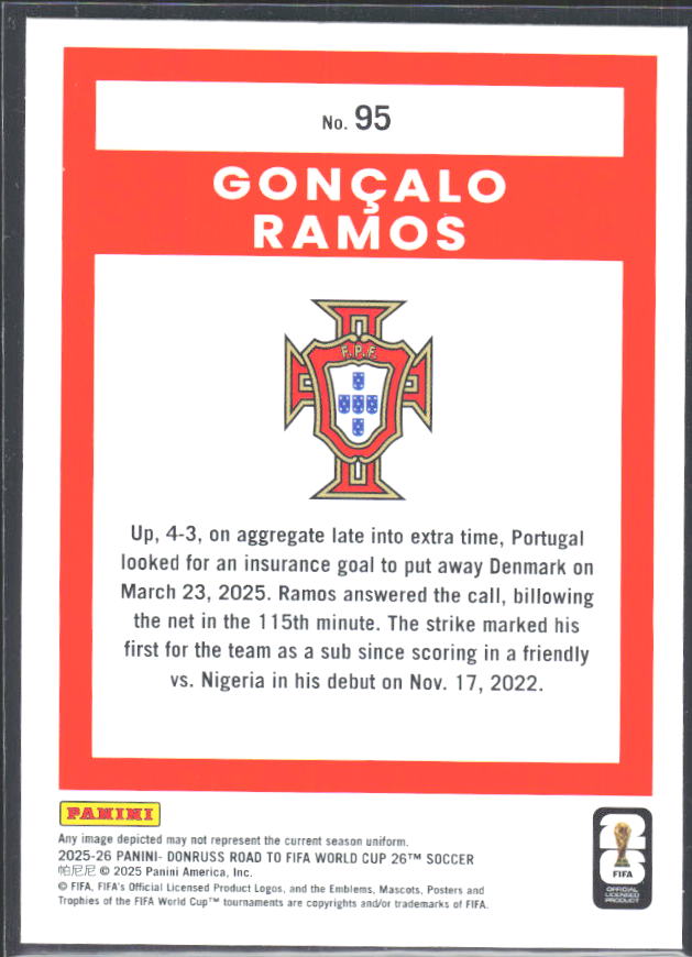2025-26 Donruss Road to FIFA World Cup #95 Goncalo Ramos – baksida