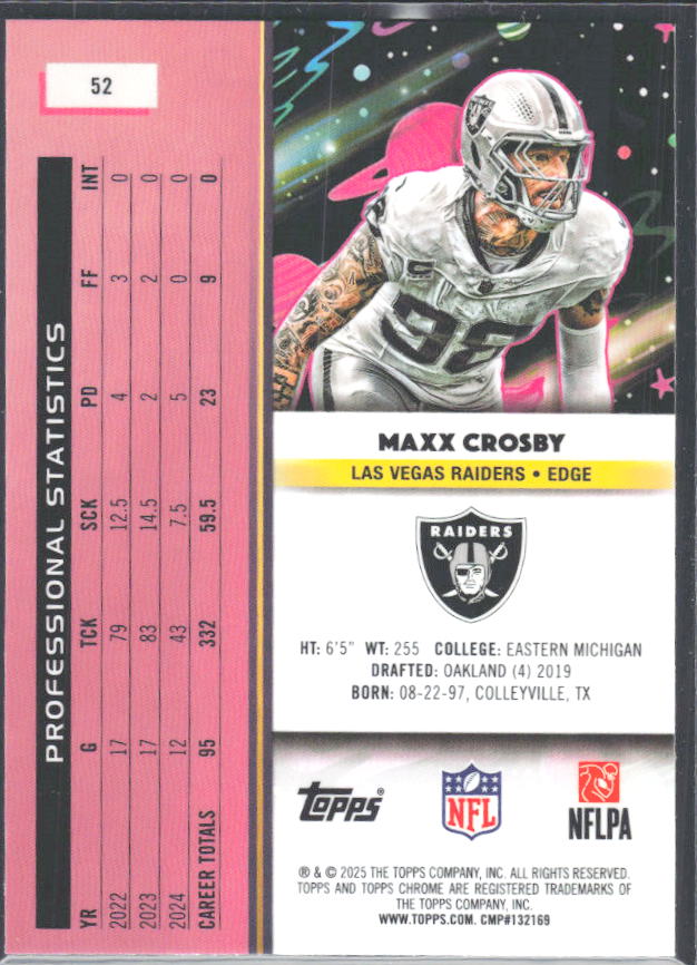 2025 Topps Cosmic Chrome #52 Maxx Crosby – baksida