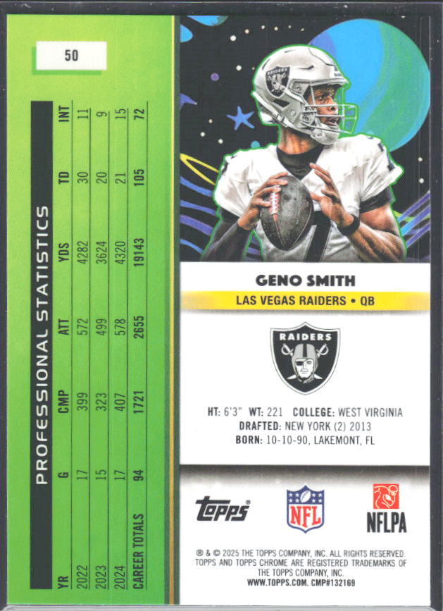 2025 Topps Cosmic Chrome #50 Geno Smith – baksida